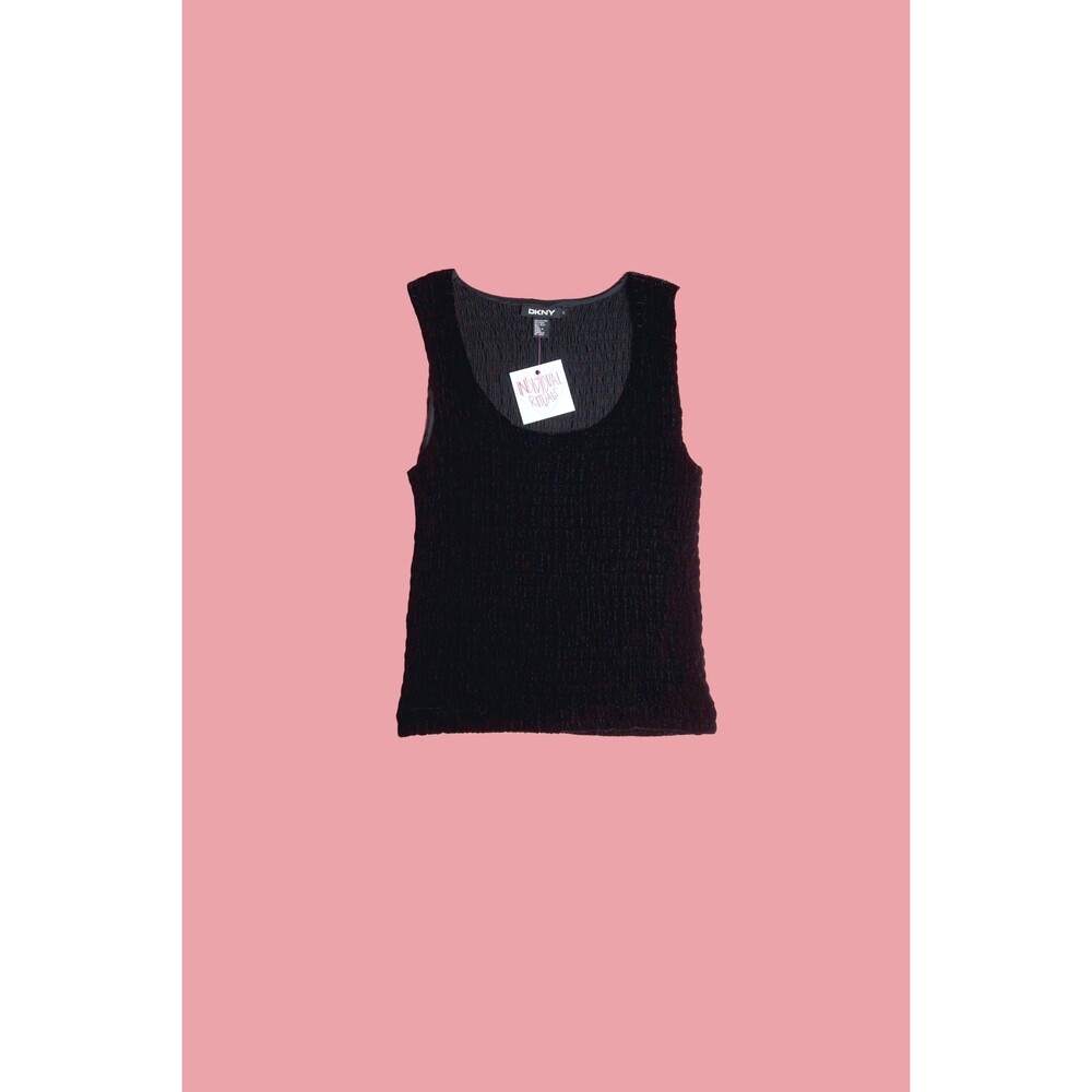 1990s-Y2K DKNY Black Rayon & SILK Blend. RUCHED Velvet Sleeveless Blouse. Small